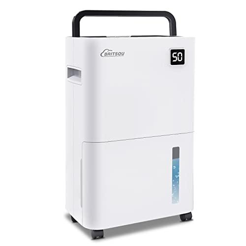 BRITSOU 50 Pints Dehumidifier Covers Up to 3500 Sq.Ft for Home Basements Bedroom, Dehumidifier with Drain Hose for Large Room, Intelligent Humidity Control with 24 Hours Timer