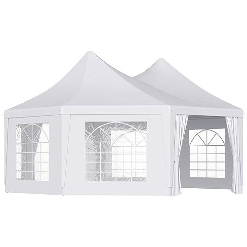 Outsunny 22.3ft Octagonal Party Tent Wedding Event Shelter Outdoor with 8 Removable Walls White