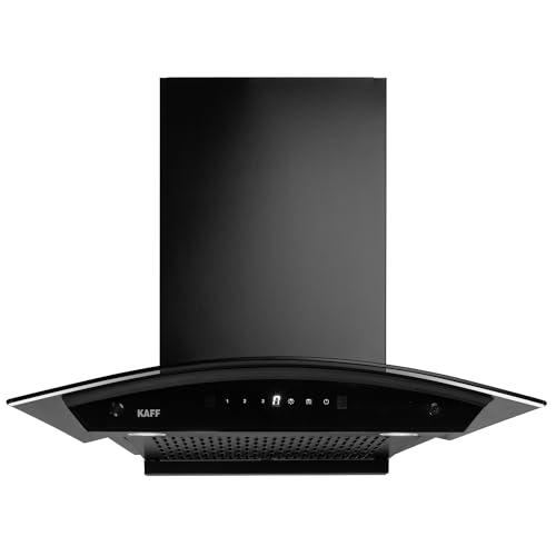 KAFF K-Series KEC 60A Curved Glass Filterless Auto Clean Kitchen Chimney, 60 CM, 1450 m3/hr Suction Capacity with Touch &amp; Motion Sensor, 2 Years Comprehensive Warranty and Lifetime on Motor* (Black)