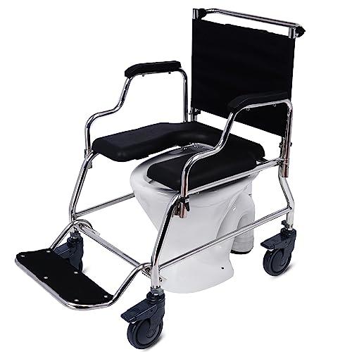 Arcatron Mobility by Frido® | SAC100 Multipurpose Shower Commode Wheelchair with Removable Armrest, Waterproof &amp; Rustproof, 360 Degree Rotatable &amp; Locking Caster Wheels, Cushion Seat, 120 Kg Capacity - Suitable for Elderly, Patients, Tall and Heavy Adults with Limited Mobility, Made in India.