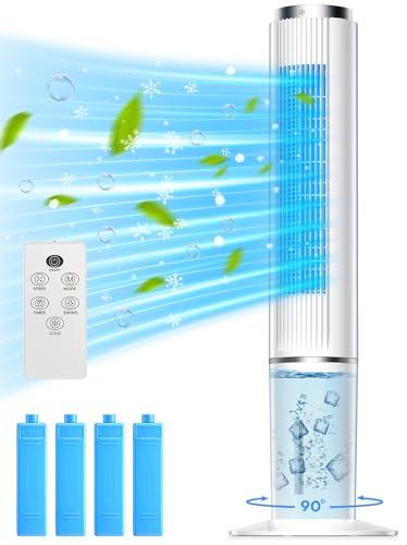 HIFRESH Air Cooler for Home, 107CM Tower Cooler w/Remote &amp; LED Touch Screen, 3 Speeds &amp; 4 Modes, 12H Timer for Auto Off, 4L Tank for 8H Evaporation, 4 Ice Packs, 70° Swing Air Cooler for Room Cooling