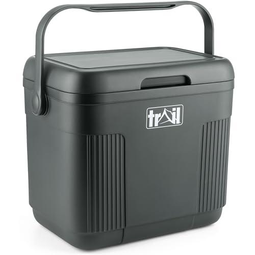 Trail 22L Cool Box with Ice Freezer Blocks, Insulated Hard Cooler for Hot Cold Food Drink, Picnic Camping Beach Festival BBQs, Food Safe BPA HDPE Free Liner, 48hr Cooling Time (42cm x 31cm x 45cm)