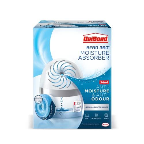 UniBond AERO 360º Moisture Absorber, 1 Device incl. 1 Refill Tab 450g, Ultra-Absorbent Dehumidifier, Helps to Prevent Condensation, Mould &amp; Musty Smells, Recyclable, Refillable Condensation Absorber