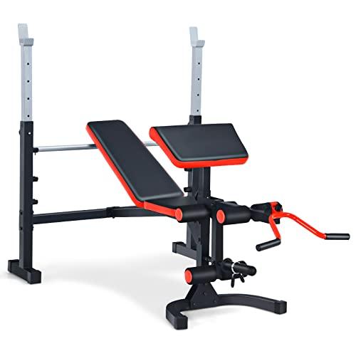 GYMAX Adjustable Olympic Weight Bench with Squat Rack, Preacher Curl &amp; Leg Developer, Lifting Press Exercise Equipment for Full Body Strength Training, Home Gym Multifunctional Workout Bench Set