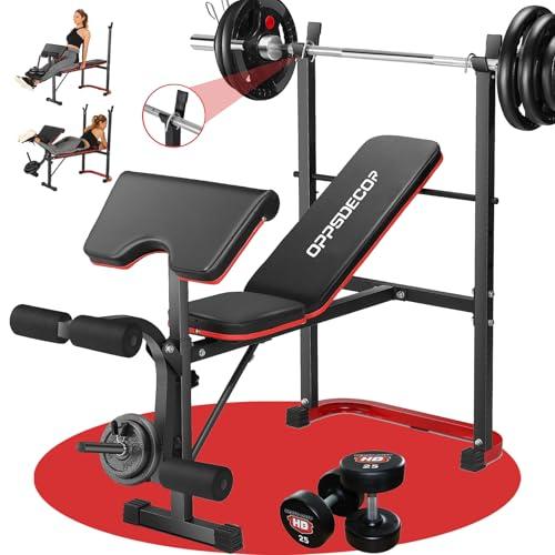 Standard Weight Bench Set with Leg Extension and Leg Curl, 660 LBS Adjustable Bench Press Set with Preacher Curl Pad, Flat Incline Workout Bench for Home Gym, Strength Training Machine for Teens