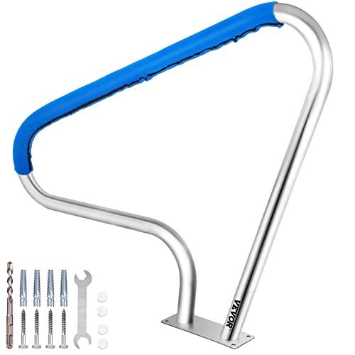VEVOR Pool Rail 48x36 Pool Railing 304 Stainless Steel 250LBS Load Capacity Silver Rustproof Pool Handrail Humanized Swimming Pool Handrail with Blue Grip Cover &amp; M8 Drill Bit &amp; Self-Taping Screws