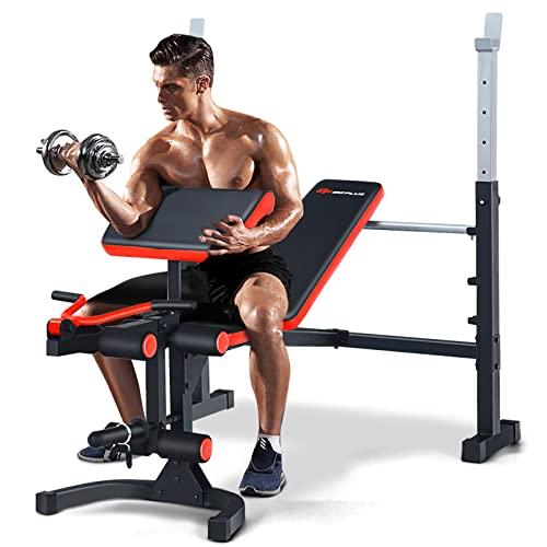 Goplus Adjustable Olympic Weight Bench, Multi-function Bench Press Set with Squat Rack, Preacher Curl, Leg Developer, Weight Lifting Home Gym Exercise Equipment for Full-body Workout Strength Training