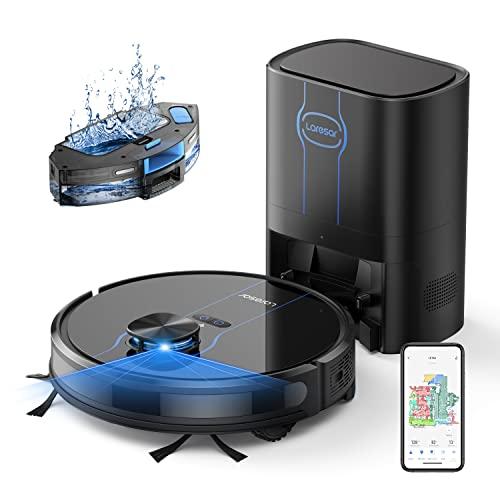 Laresar Robot Vacuums and Mop, 3500Pa Robot Vacuums,Self Emptying, Lidar Navigation, Self Cleaning, Editable Map, Work with Alexa/APP Control, Ideal for Pet Hair, Hard Floor, Carpet, L6 Nex