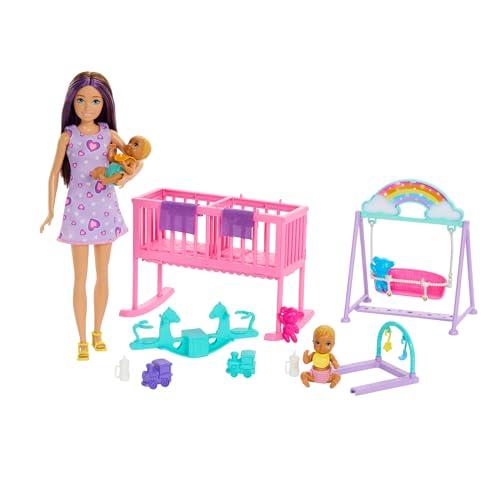 Barbie Skipper Doll &amp; Nursery Playset with Accessories, Includes Twin Baby Dolls, 1 Crib, 1 Swing, 1 See-Saw &amp; More, HXM99