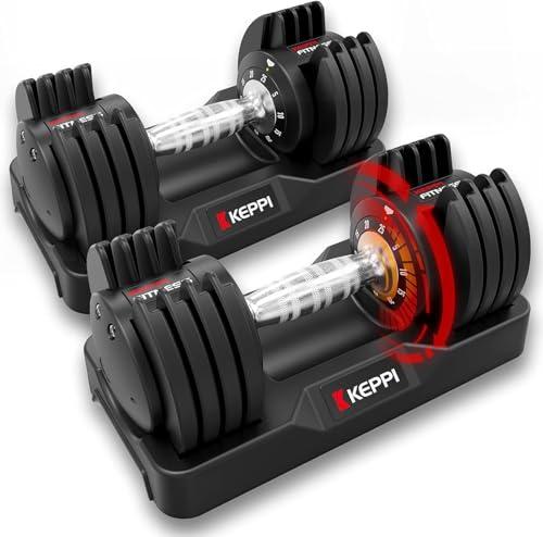 Keppi Adjustable Dumbbells Set-25lb Dumbbell with Anti-Slip Metal Handle for Exercise &amp; Fitness Fast Adjust Weight for Full Body Workout Fitness