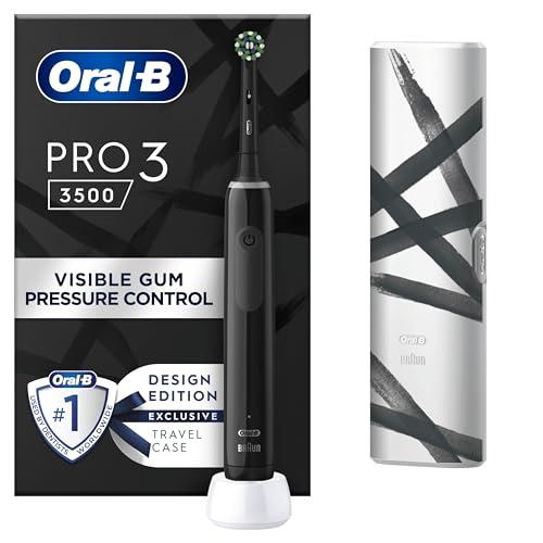 Oral-B Pro 3 Electric Toothbrushes Adults, 1 Toothbrush Head &amp; Travel Case, 3 Modes with Teeth Whitening, 2 Pin UK Plug, Black
