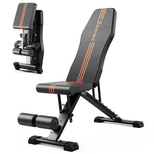 800LBS Adjustable Weight Bench - Bonvork Foldable Workout Bench Press with 20.5&#39; Extended Stablizer for Home Gym, Folding Sit up Flat Incline Decline Strength Training Bench for Full Body Exercise
