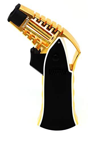 Scorch Torch CNC Machined 6.75&#34; Tall Handheld Aluminum Flame Adjustable Butane Refillable Torch In Gift Box (Blue Bronze)