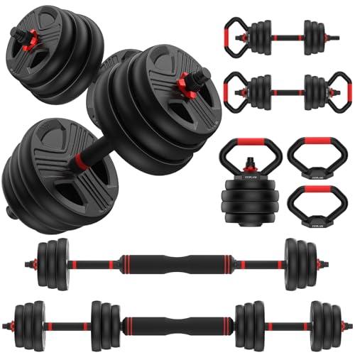 Adjustable Dumbbell Set, 20/35/55/70/90lbs Free Weights Set with Upgraded nut, 4 in 1 Weight Set Used as Kettlebells, Barbell, Push up Stand, Fitness Exercise for Home Gym Suitable Men/Women