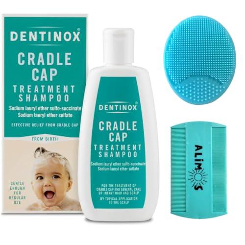 Alimos Baby Bath Silicone Brush &amp; Fine Tooth Comb With Cradle Cap Treatment Shampoo for Babies, 125 milliliters