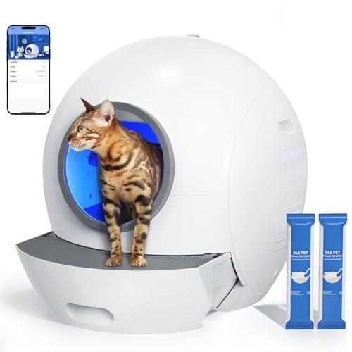 ELS PET Self Cleaning Litter Box with 2Packs Cat Litter: Upgrade No Scooping Automatic Cat Litter Box, APP Control &amp; Safety &amp; Odorless, 60L Extra Large Smart Cat Litter Box for Multiple Cats Grey