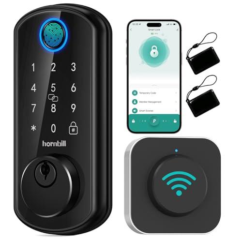 Hornbill Smart WiFi Front Door Lock: Keyless Entry Fingerprint Deadbolt - Alexa Bluetooth Electronic Keypad Door Locks for House Apartment Auto Lock APP Remote Control Black