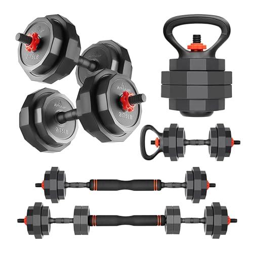 AmStaff Fitness 3-in-1 Adjustable Set: Dumbbell, Kettlebell, Barbell, 12-Level Weight Adjustment, Multi-Use Home Gym Gear for Men &amp; Women (42lb)