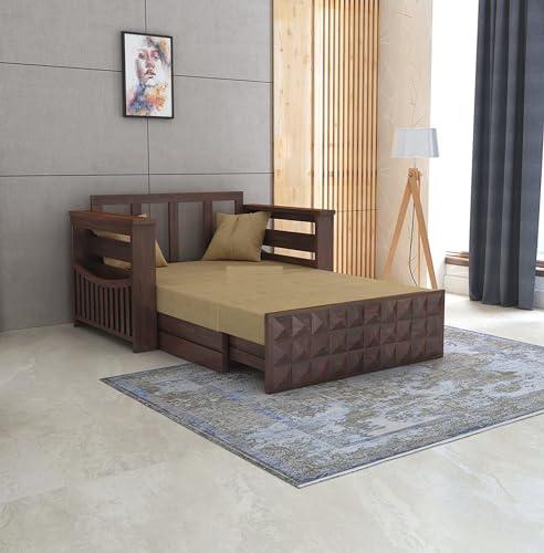 Roliwal Furniture Solid Sheesham Wooden Sofa Cums Bed with Mattresses for Living Room | Rosewood 2 Seater Sofa Cums Bed for Bedroom without Pillow (Walnut, 2 Seater)