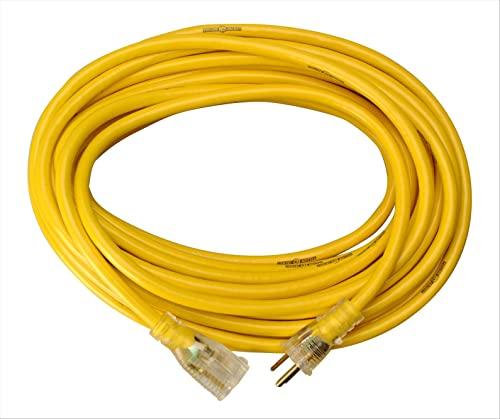 Yellow Jacket Heavy Duty Extension Cord, 25Ft, 12 Gauge, 3 Conductor, Lighted End, Weather Resistant, SJTW, Yellow, 2883