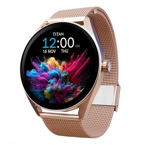 Titan Crest Premium Mesh Strap Smartwatch|1.43&#34; AMOLED Display with AOD|466x466 Pixel Resolution|Functional Crown|SingleSync BT Calling|Advanced Chipset|100+ Sports Modes&amp;WatchfacesIP68