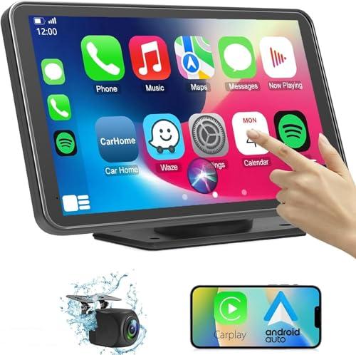 Wireless Car Stereo Compatable with Apple CarPlay and Android Auto,7&#34; HD Portable Bluetooth CarPlay Touch Screen for Car,with Backup Camera Car Play for All Cars Vehicle Overhead Video