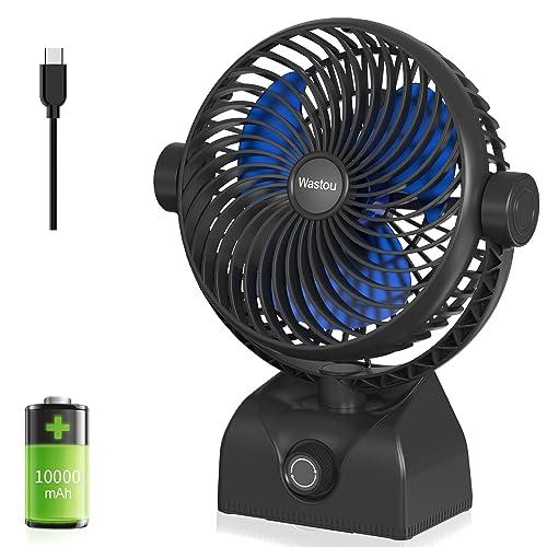 Wastou Desk Fan, USB Rechargeable Table Fan, 10000mAh Portable Powerful Cooling Fan Stepless Speed Rotatable Head Silent Fan for Bedroom Office and Desktop (Black)