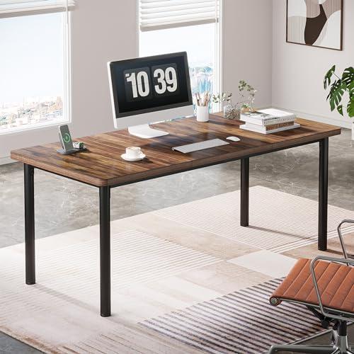 Tribesigns Computer Desk, 180 cm Large Office Desk with Thick Metal Legs, Home Writing Studying Work Table, Executive Desk Business Furniture for Home Office, Living Room, Rustic Brown