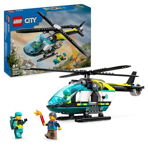 LEGO City Emergency Rescue Helicopter Toy for 6 Plus Year Old Boys &amp; Girls, Vehicle Building Set with Winch, Spinnable Rotors and 3 Minifigures for Imaginative Play, Fun Birthday Gift for Kids 60405