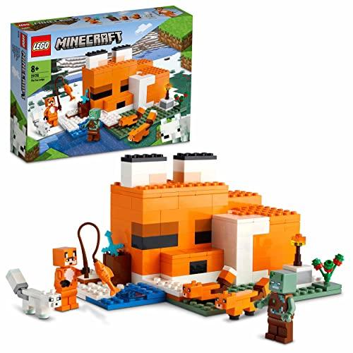 LEGO 21178 Minecraft The Fox Lodge House, Animal Toys, Birthday Gifts for Kids, Boys and Girls age 8 plus Years Old, with Drowned Zombie Figure