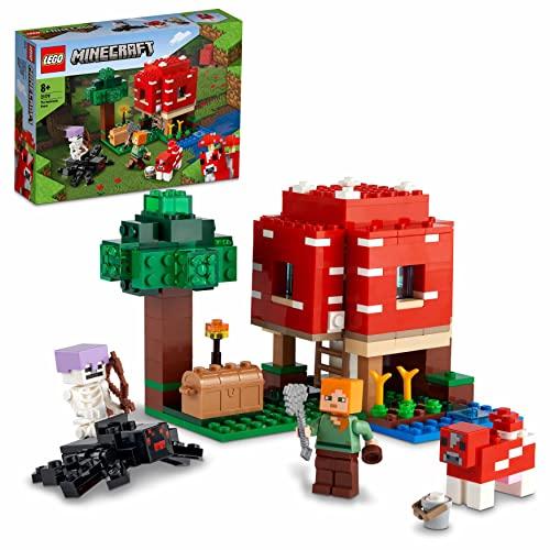 LEGO Minecraft The Mushroom House Set, Building Toy for Kids Age 8 plus, Gift Idea with Alex, Mooshroom &amp; Spider Jockey Figures 21179
