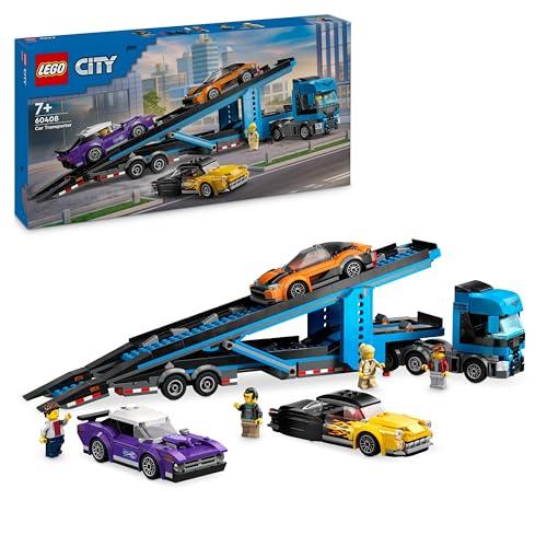 LEGO City Car Transporter Truck with Sports Cars, 4 Vehicle Toy Set for 7 Plus Year Old Kids, Boys &amp; Girls, with Trailer and 4 Minifigures for Imaginative Play, Creative Gift Idea 60408