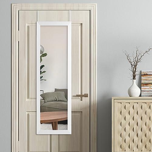 Mirrorize Full Length Over The Door Mirror, Long Door Hanging Mirror, Large Mirrors for Wall Full Body, Shatterproof Tall Floor Mirror, White, 49.5&#34;X14&#34;, (HFM365W)