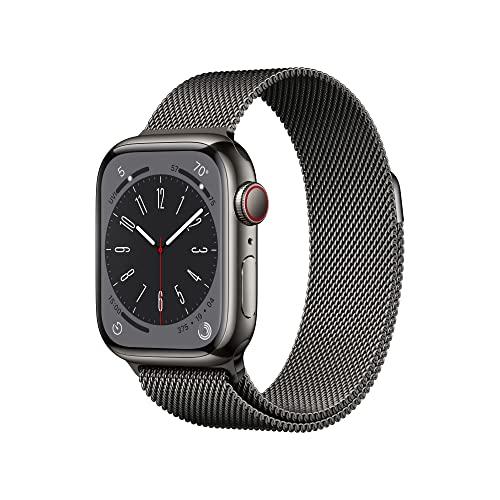 Apple Watch Series 8 [GPS + Cellular 41 mm] Smart Watch w/Graphite Stainless Steel Case with Graphite Milanese. Fitness Tracker, Blood Oxygen &amp; ECG Apps, Always- On Retina Display, Water Resistant