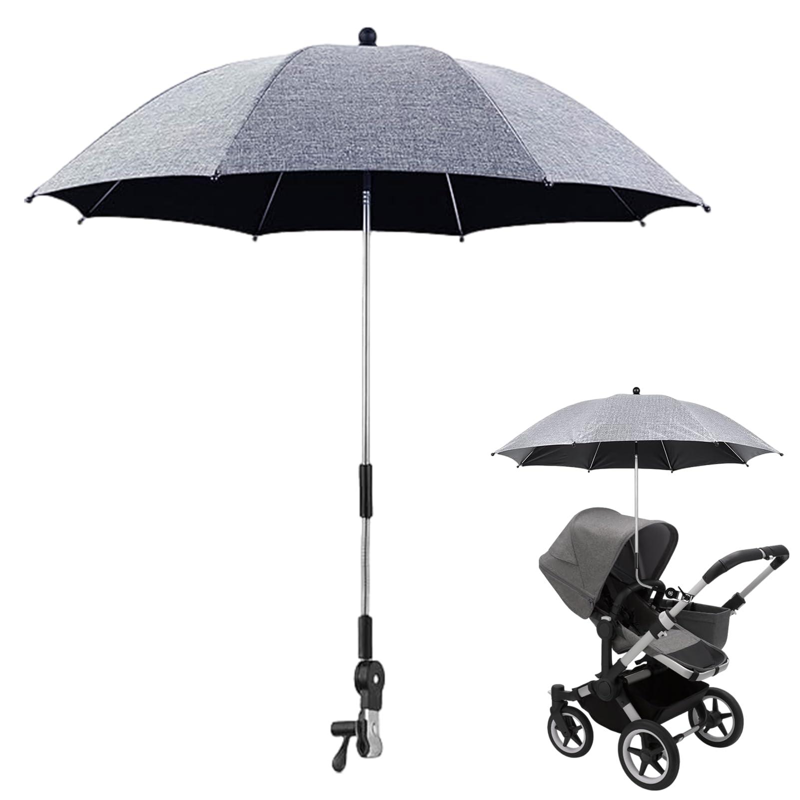         Eophmi Pram Parasol,UPF 50+ Protection Pram Umbrella,Parasol for Pram Grey,Pram Parasol Universal for Baby Pushchair,Clip On Umbrella with Adjustable Fixing Clamp for Pram (Grey)       