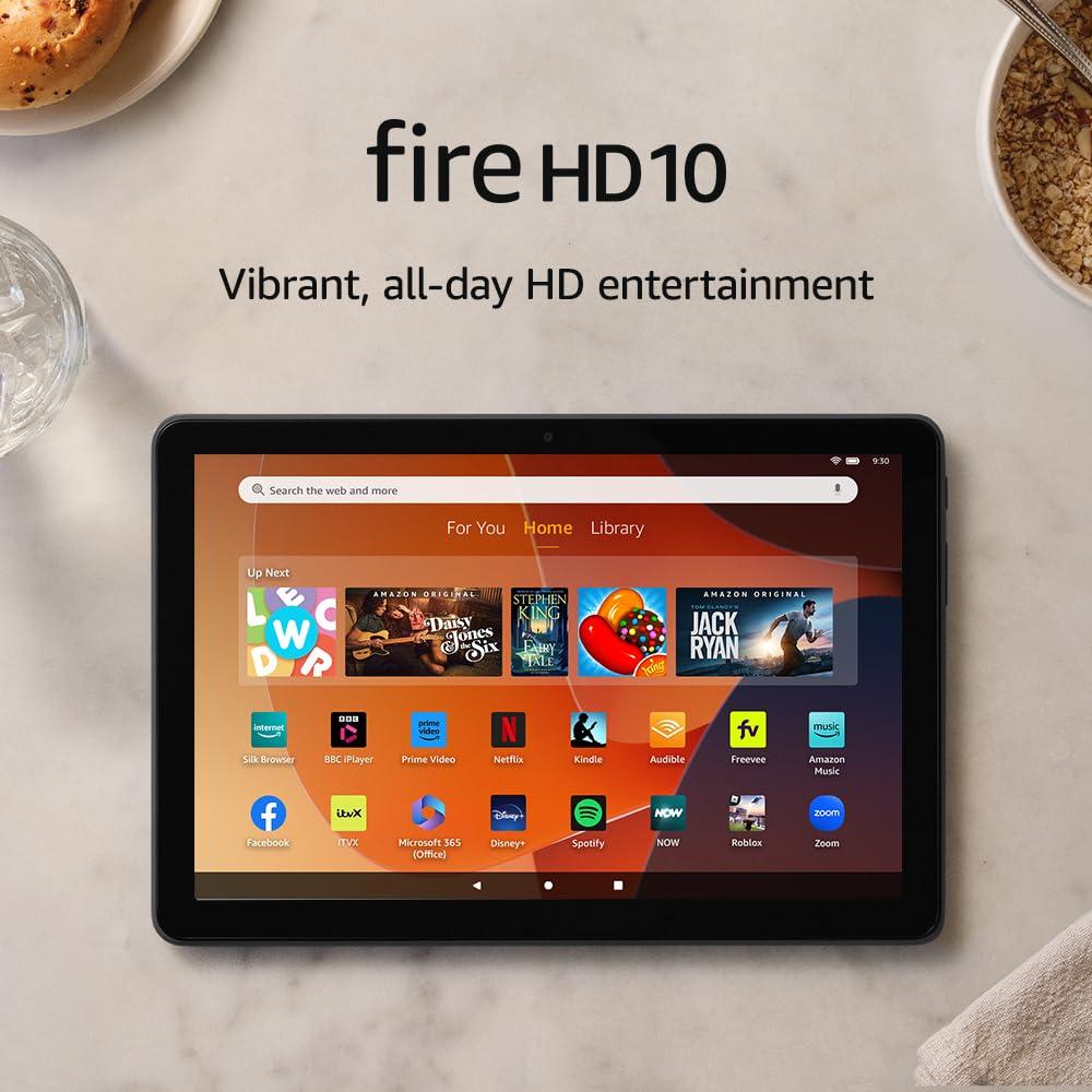         Amazon Fire HD 10 tablet, 10.1“ Full HD display, octa-core processor for fast performance, up to 13-h battery - stay connected and entertained anywhere - 32 GB, Black, with adverts       
