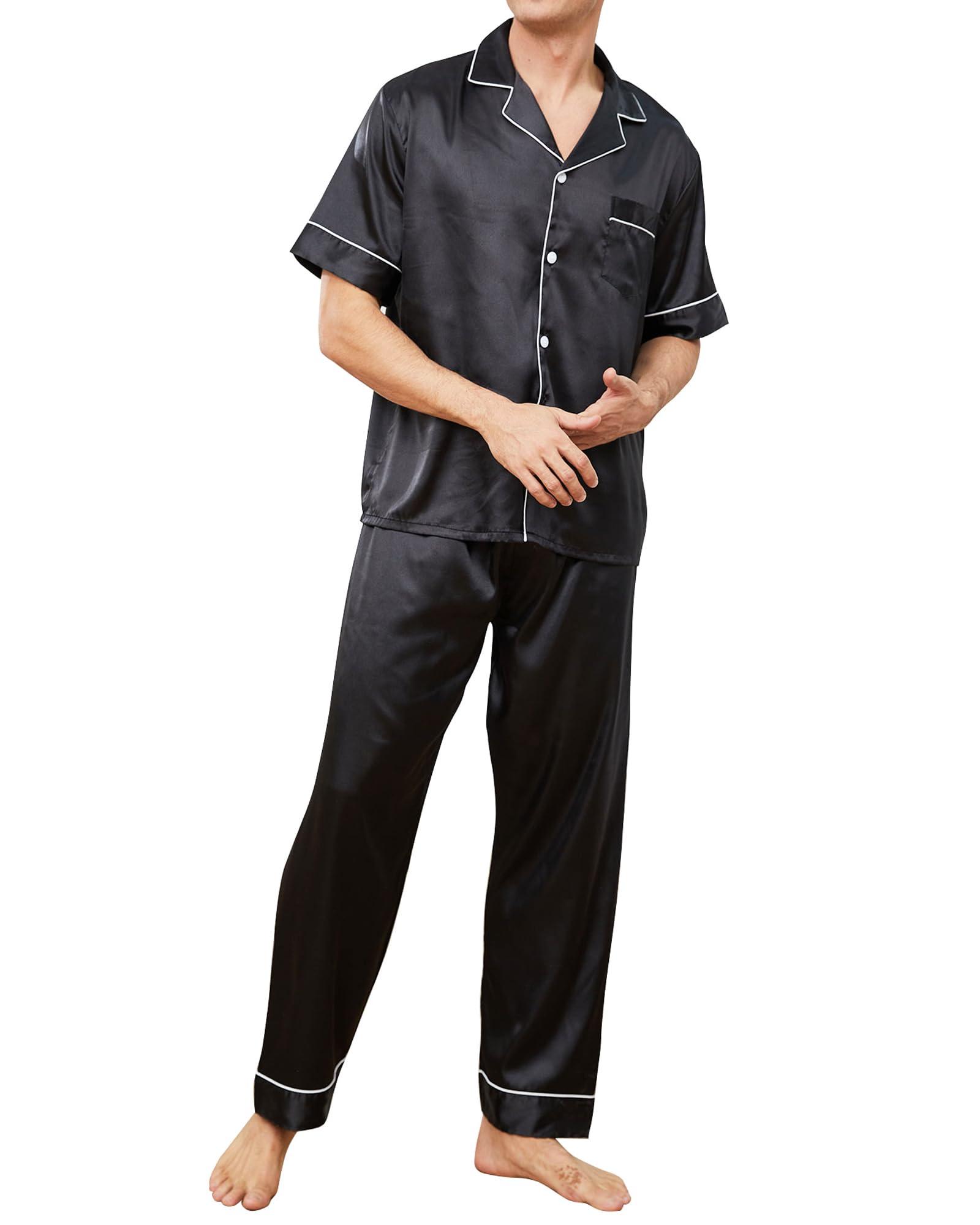         Mchodare Pajamas for Men, Mens Pajamas, Short Sleeve Button Down Loungewear with Long Pants       