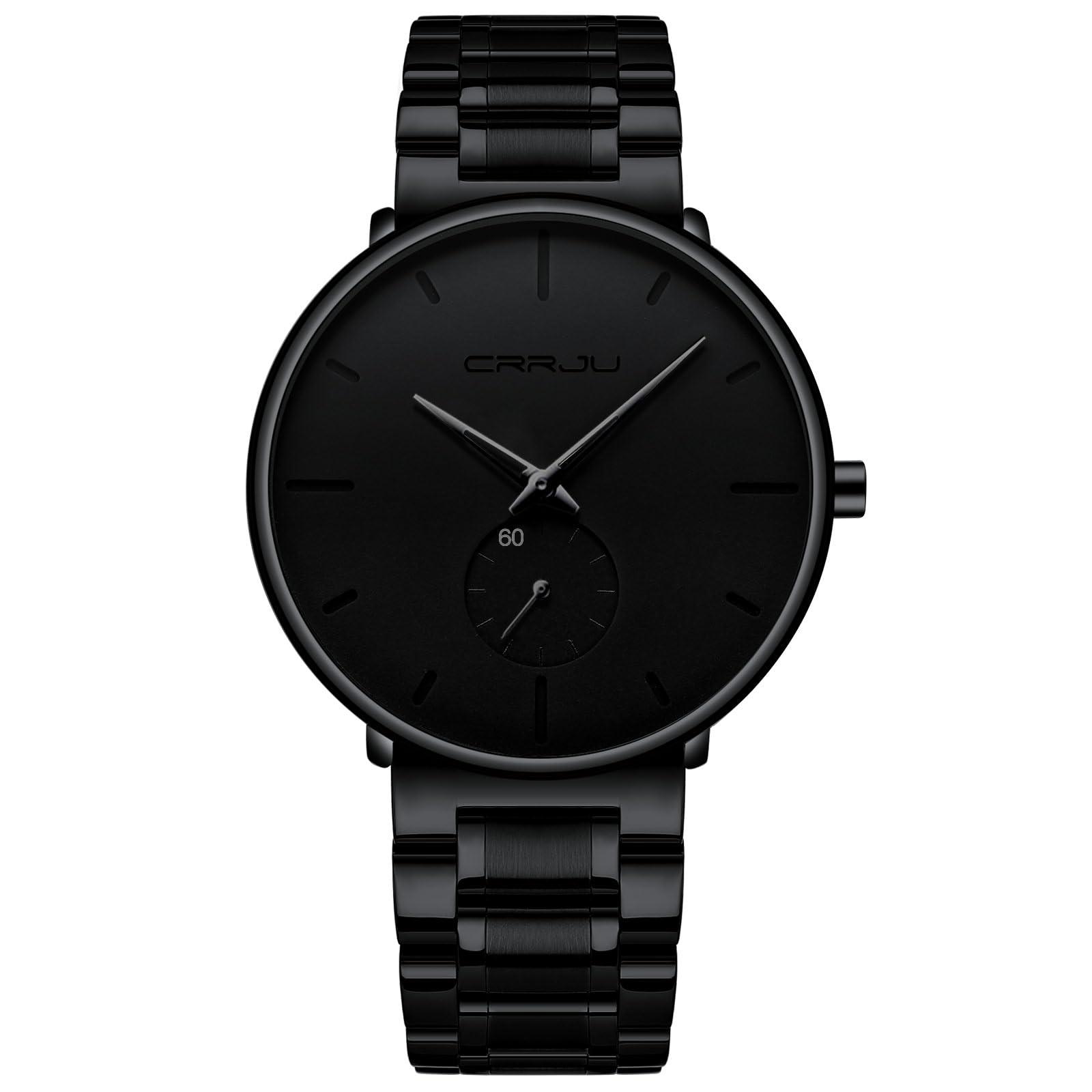        Mens Watches Ultra-Thin Minimalist Waterproof-Fashion Wrist Watch for Men Unisex Dress with Stainless Steel Band-Black Hands       