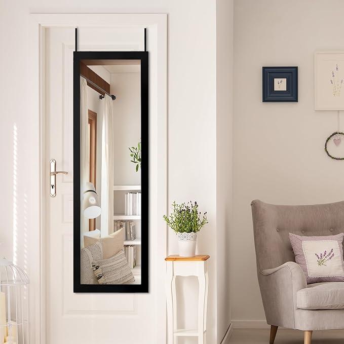 Mirrorize Over The Door Mirror Full Length, Full Body Long Mirror, Floor and Wall Mirror, Miroir De Porte Sur Pied, 42X14,Black