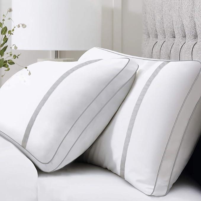 BedStory 2 Pack Sleeping Pillows, Queen Pillow Down Alternative Dust Mite Resistant & Hypoallergenic, Hotel Bed Pillows for Neck/Shoulder Pain Back/Stomach/Side Sleepers (Non-Removable Cover, Queen)