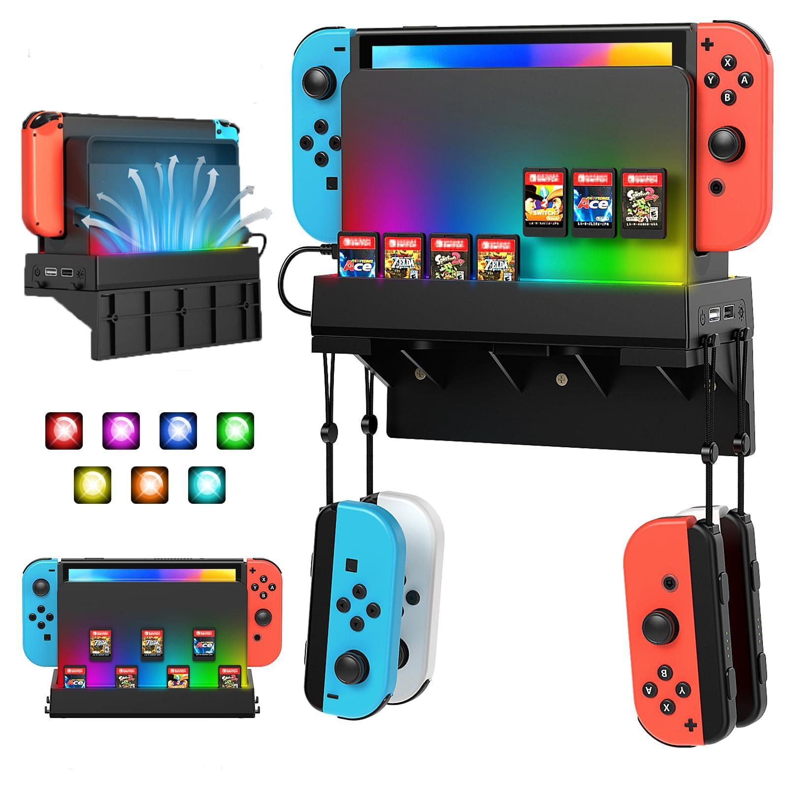         Switch Wall Mount for Nintendo Switch and Nintendo Switch OLED,Games Stand Controller Holder,Wall Mount Console Shelf with 7 Game Card Storage 4 Joy Con Hanger Safely Organizer Accessories       