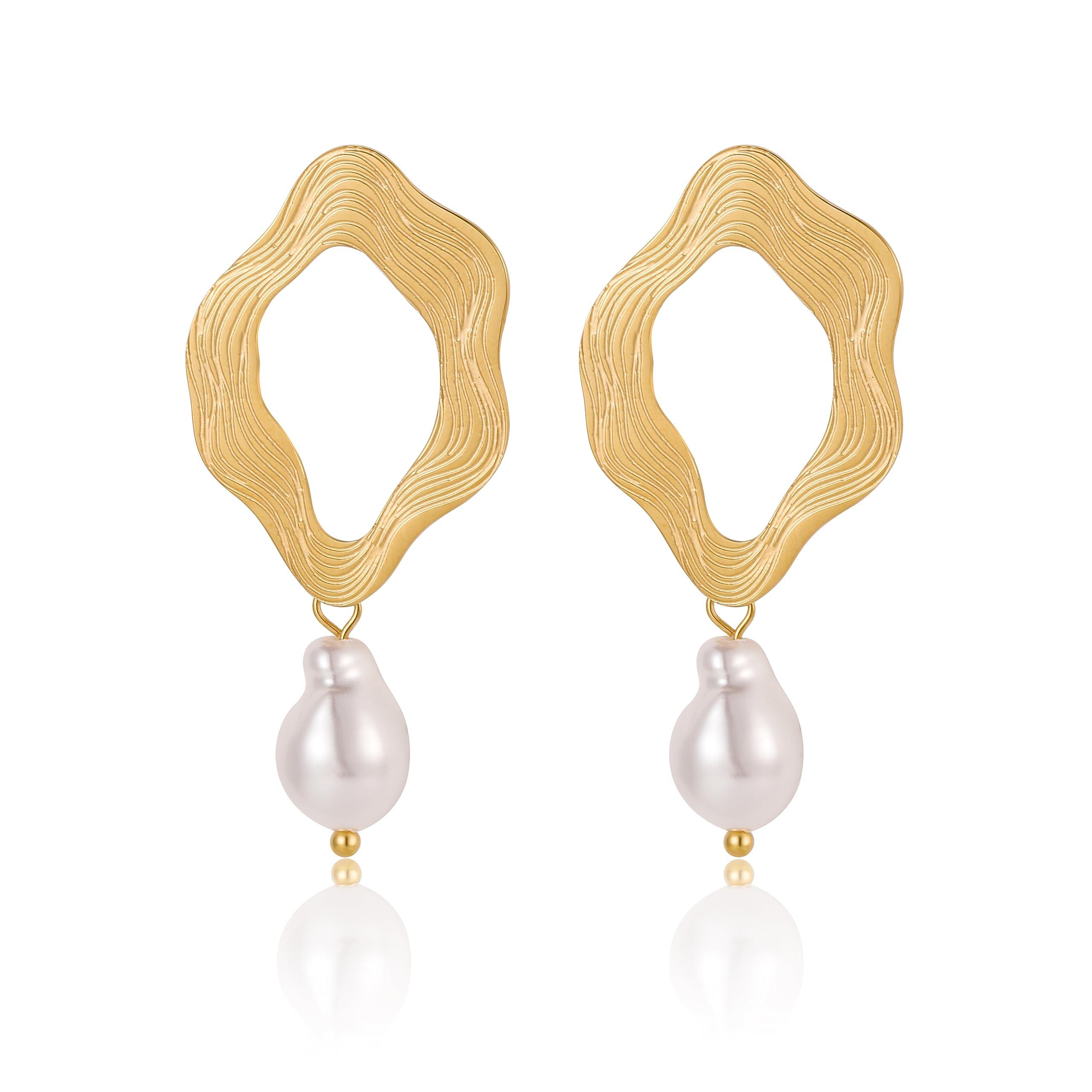         HBFashion Pearl Drop Earrings for Women,Gold Hoop Huggie Earrings Dangle Earrings,Silver Baroque Pearl Earrings Dangling Teardrop Gold Hoops White Pearl Earrings for Bridal,Bridesmaids,Wedding Jewelry       