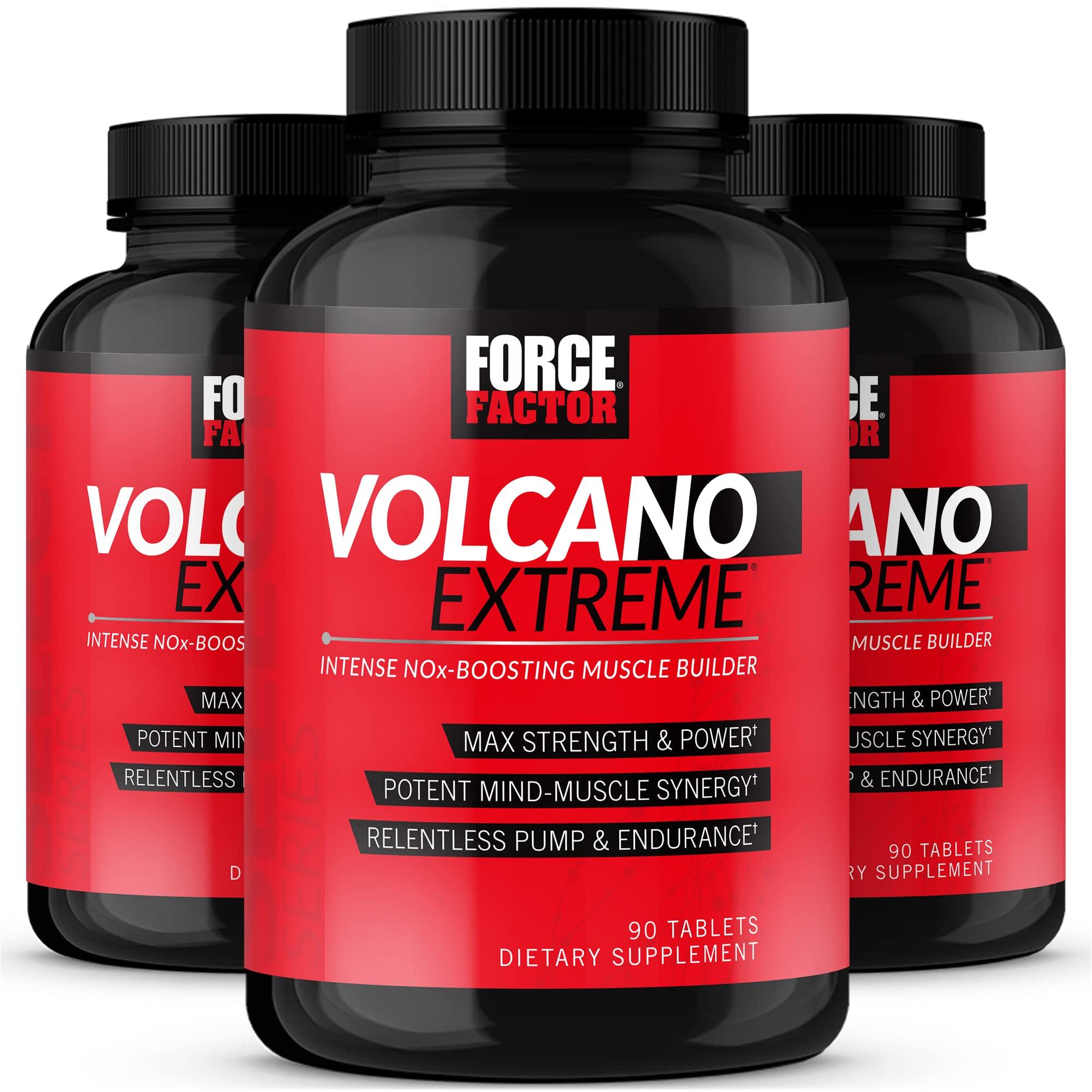         Force Factor Volcano Extreme, Pre Workout Nitric Oxide Booster Supplement for Men with Creatine, L-Citrulline, and Huperzine A for Better Muscle Pumps, 90 Count (Pack of 3)       