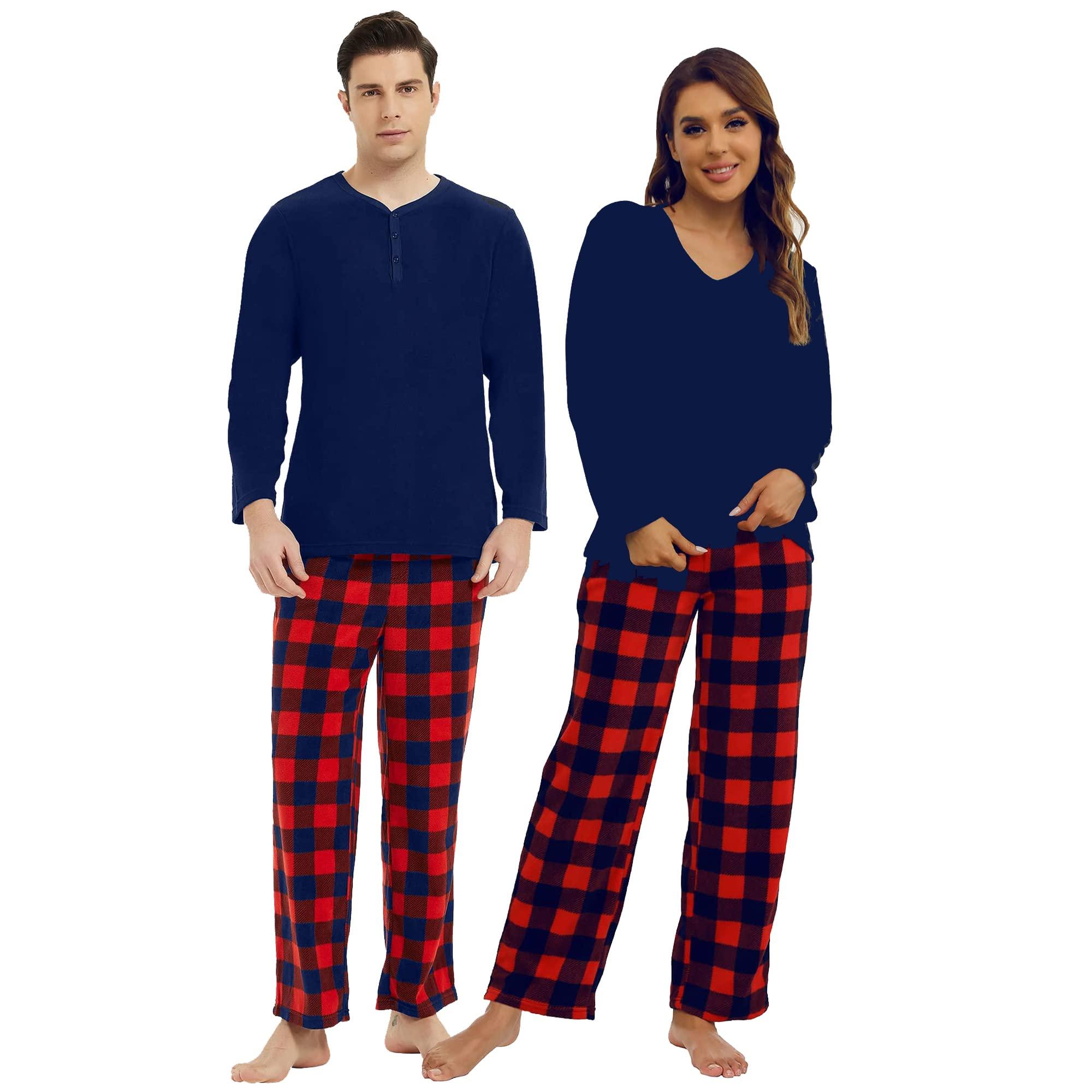        U2SKIIN Couple Pajama Sets, Plaid Pajama Set for Men and Women Soft Warm Pjs Set       