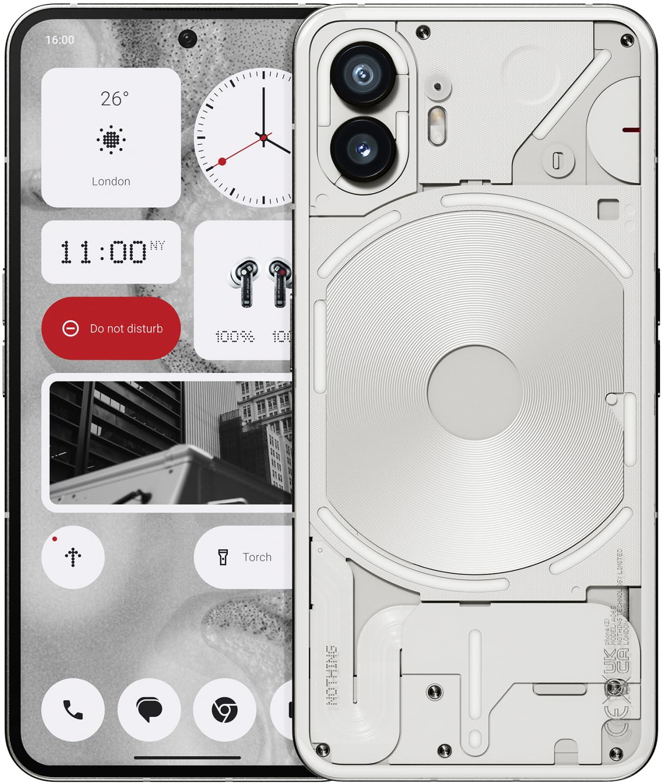         Nothing Phone (2) - 256 GB + 12 GB Ram, Glyph Interface, Nothing OS 2.0, 50 MP Dual Camera, OIS, 6.7” LTPO OLED display, 4700mAh Battery, Water resistant IP54, sim-free mobile Android, White       