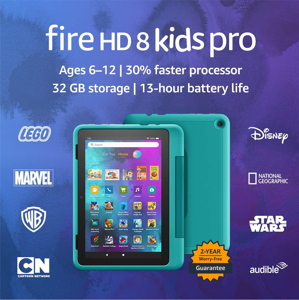         Amazon Fire HD 8 Kids Pro tablet | 8-inch HD display, ages 6–12, 30% faster processor, 13-hour battery life, Kid-Friendly Case, 32 GB, 2022 release, Hello Teal       