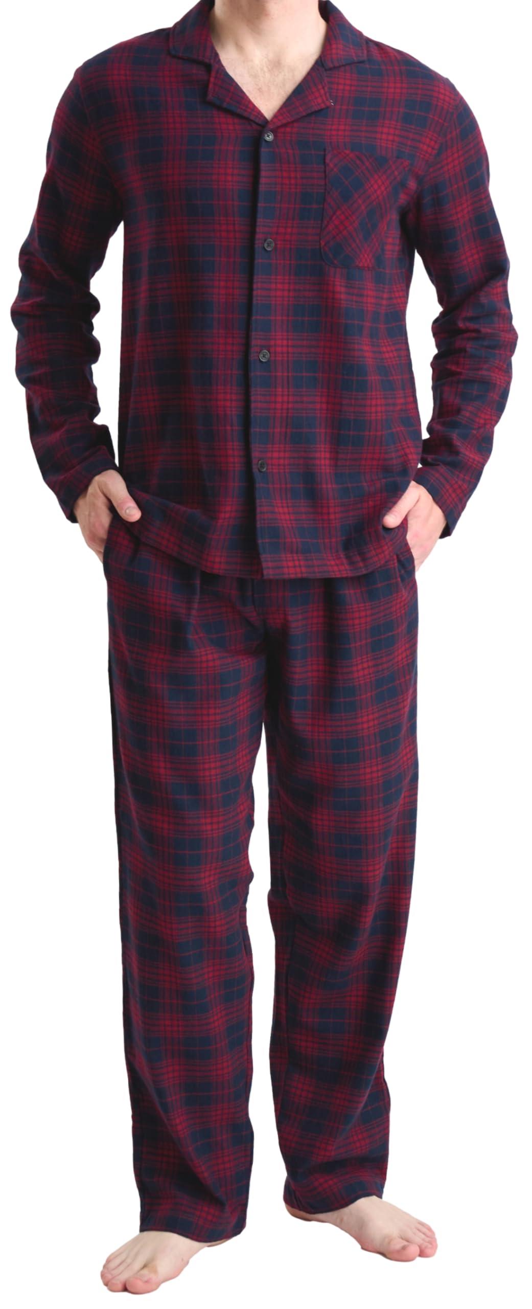         GIVEITPRO Cotton Flannel Men's Long Button-Down Sleepwear Pajama Set       
