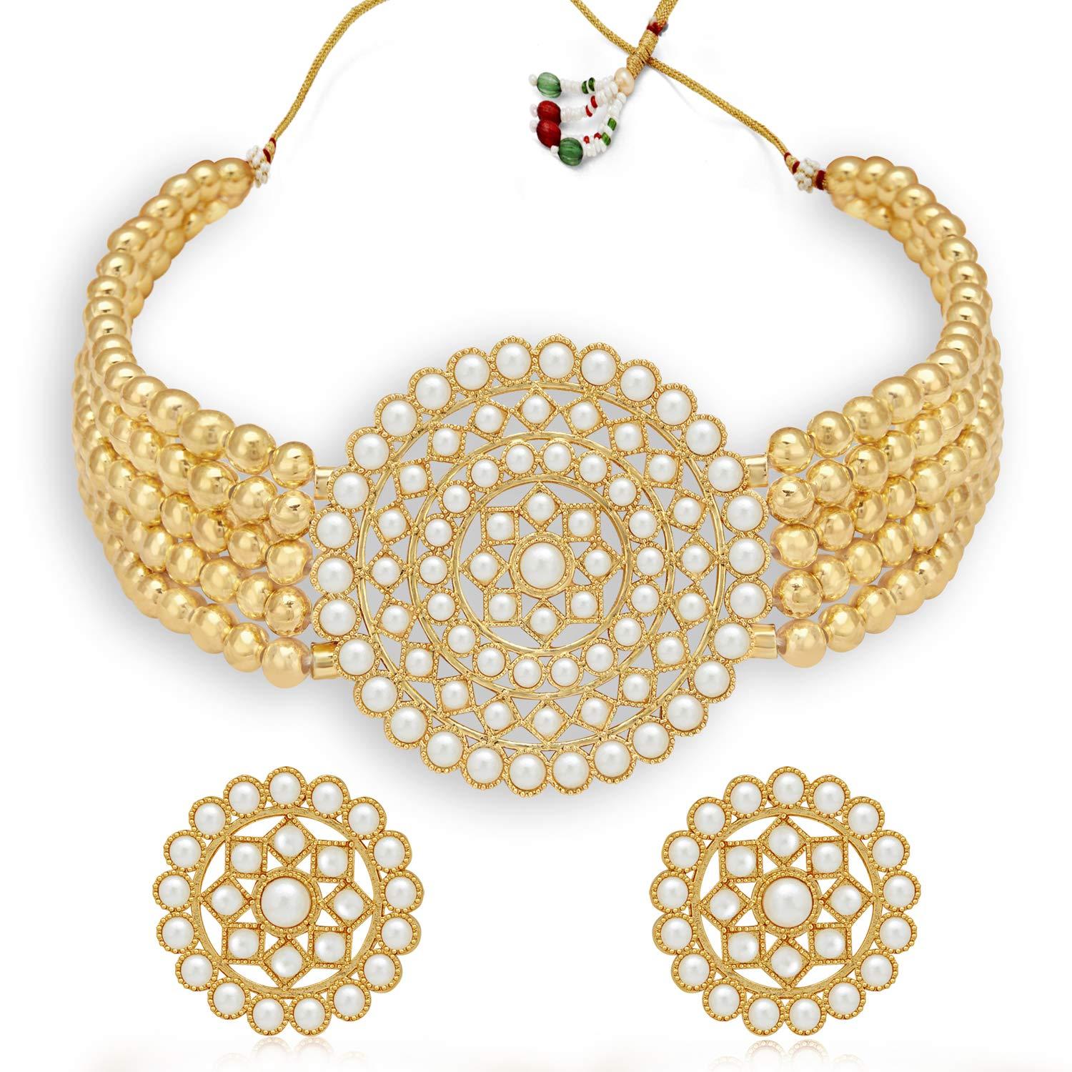         Sukkhi Adorable Gold Plated Pearl Choker Necklace Set for Women       