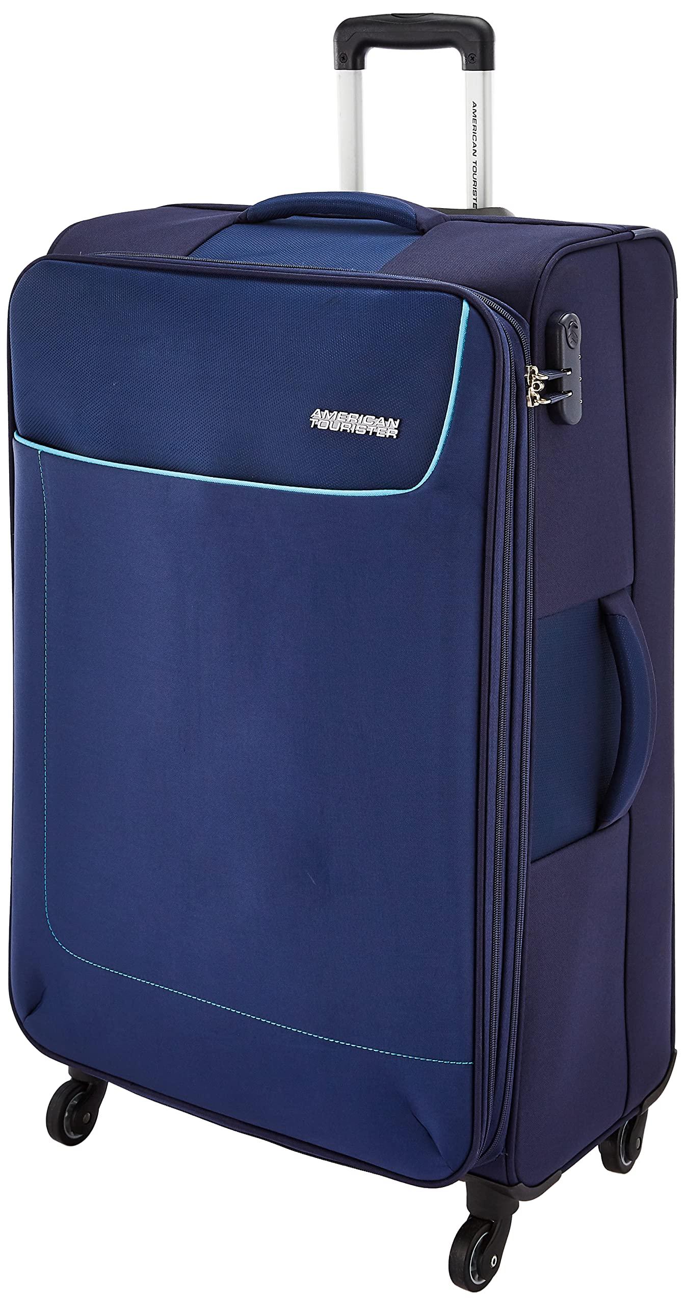         American Tourister Jamaica 80 Cms Large Check-in Polyester Soft Sided 4 Spinner Wheels Luggage (Navy Blue)       