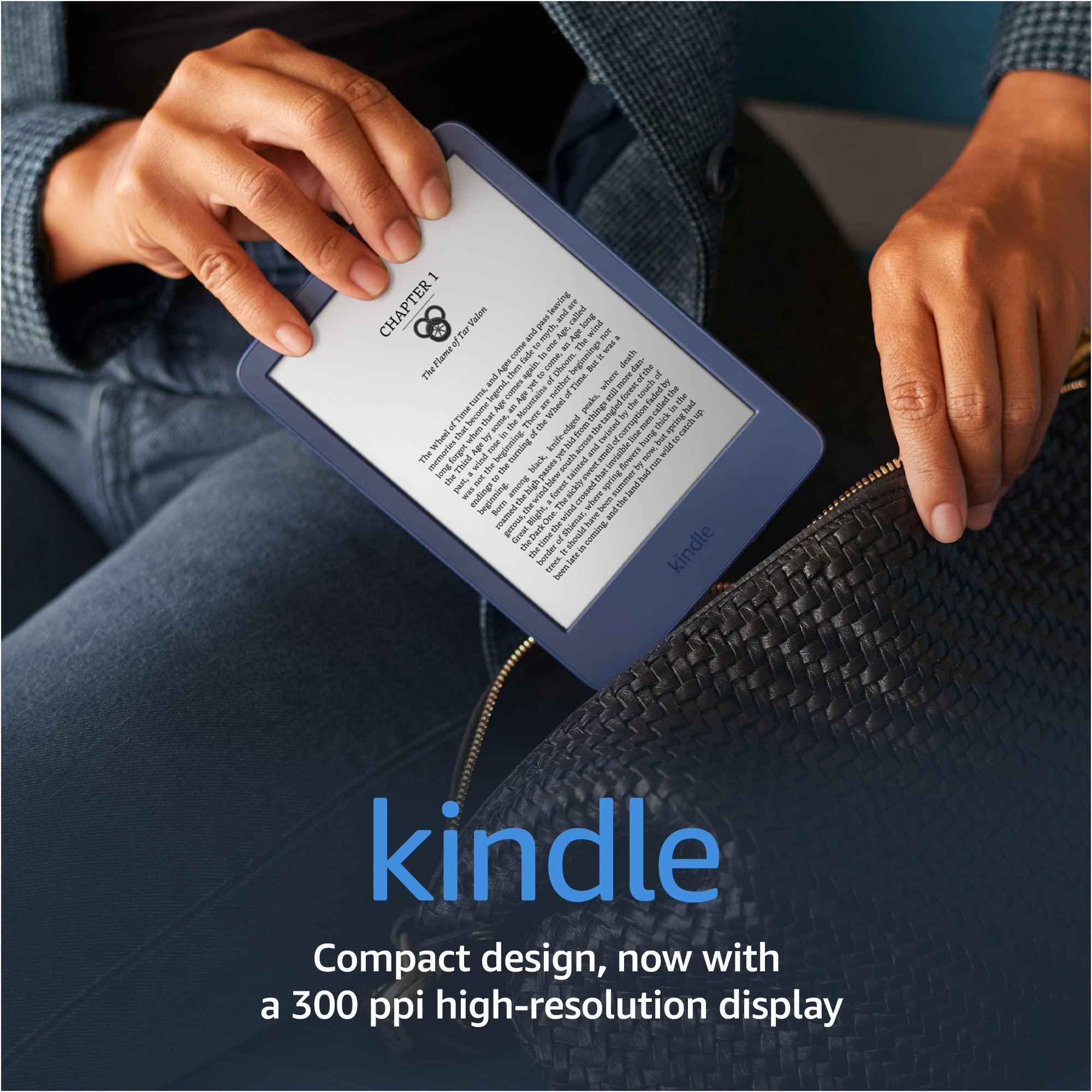         Amazon Kindle – The lightest and most compact Kindle, with extended battery life, adjustable front light, and 16 GB storage – Denim       